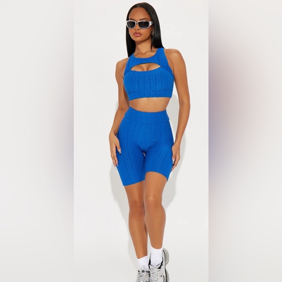 LA Society Pants - Fashion Nova/Blue Textured Scrunch Butt And Sports Bra Set-Size Small NWT💙